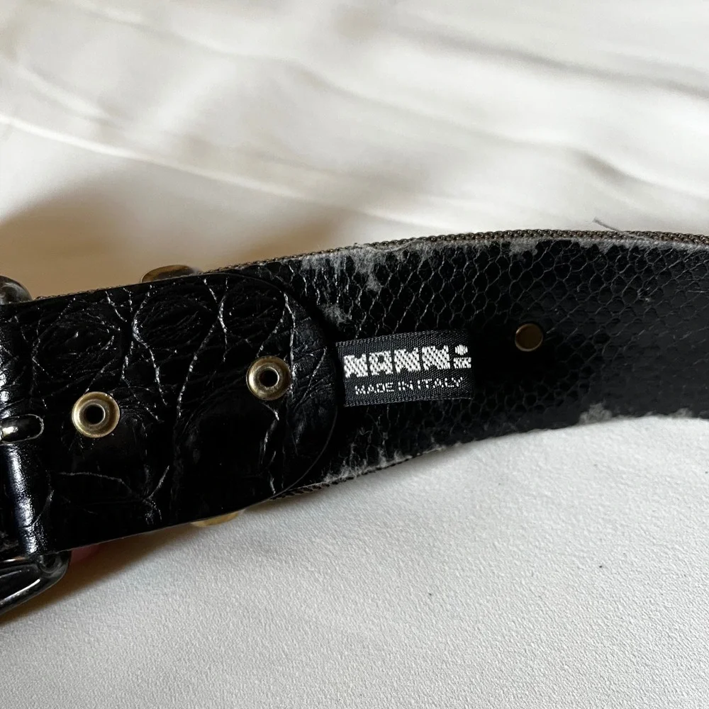 Nanni Milano 80/32 Studded Mesh‎ Leather Belt Italy Brass Buckle